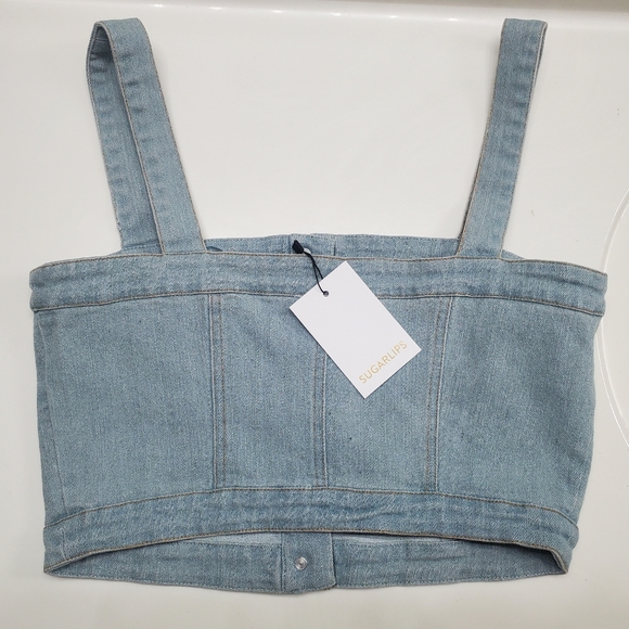 NWT Sugarlips Sky Blue‎ Denim Buttoned Top - Picture 3 of 7